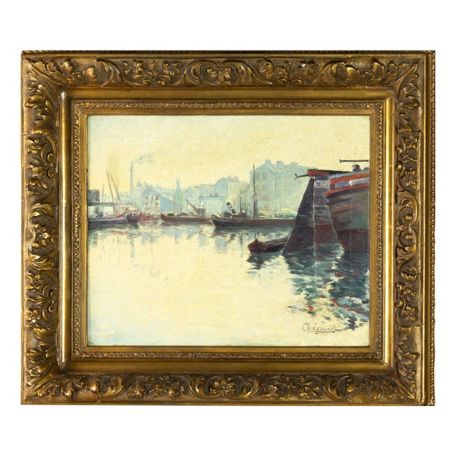 Charles André Igounet De Villers, French Impressionist Pier Scene, 20th Century, Oil on Canvas, Framed For Sale
