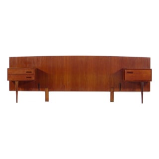 Mid-Century Modern Scandinavian Double Bed Headboard with Nightstands in Teak, 1960s For Sale