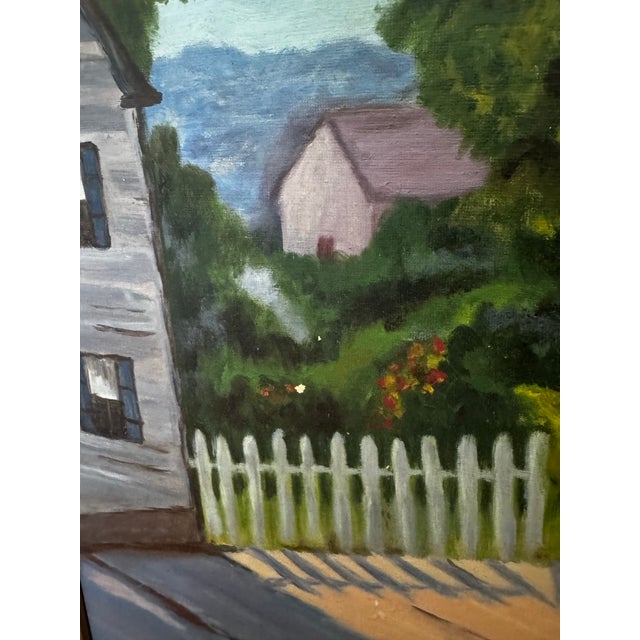 Charming vintage original oil painting depicting an idyllic coastal village overlooking a harbor, signed V. Grass and...