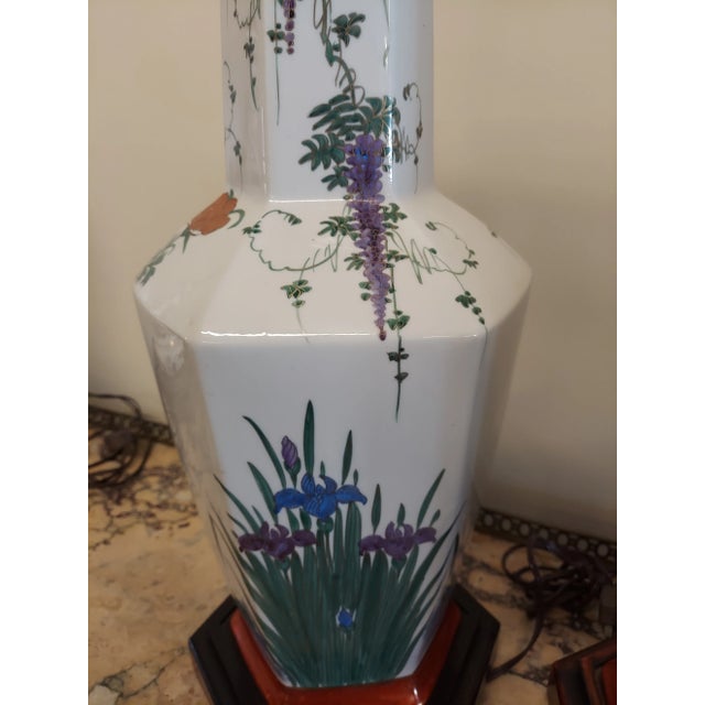 Cream Vintage Tall Porcelain Kutani Lamps - a Pair For Sale - Image 8 of 10