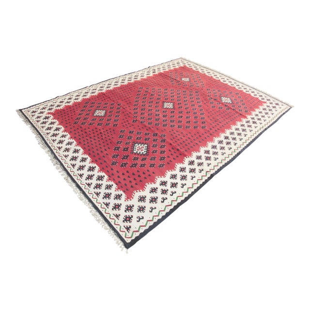 1920's Fine Antique Sarkoy Flatweave Kilim in Red & Ivory-8'11' X6 7'' For Sale