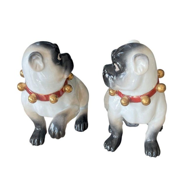 English Pair of Large English Porcelain Pug Dog Figures, Early 20th Century For Sale - Image 3 of 9