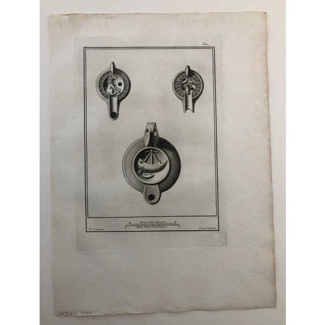 Mid 18th Century 1762 Engraving of Roman Oil Lamps For Sale - Image 5 of 5