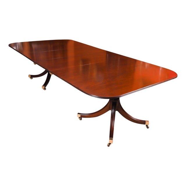 Vintage 20th Century Mahogany Twin Pillar Dining Table from William Tillman, 1980s For Sale