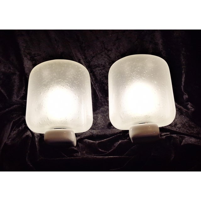 Vintage Wall Lamps with White Metal Bases and Matte, Bubbled Glass Shades by Keuco, 1970s, Set of 2 For Sale - Image 4 of 9