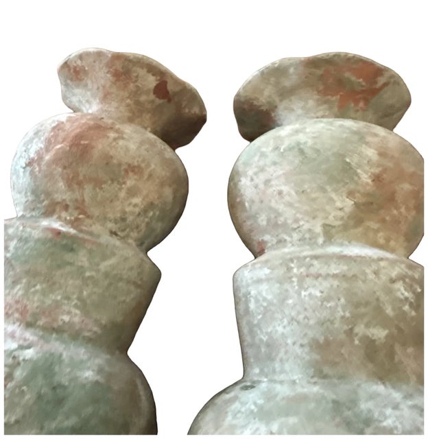 1990s Monumental Vintage Terracotta Candlesticks Raised Rose Relief 15 Inch Pair For Sale - Image 5 of 15