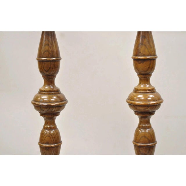 Vintage Italian Renaissance Jacobean Turn Carved Oak Wood 18.5" Candlestick Pair For Sale - Image 4 of 10