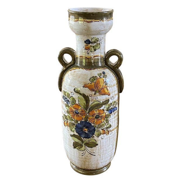 Ceramic Pair of Vintage 16” Italian Hand-Painted Ceramic Amphora Vases – Weiselman Import For Sale - Image 7 of 10