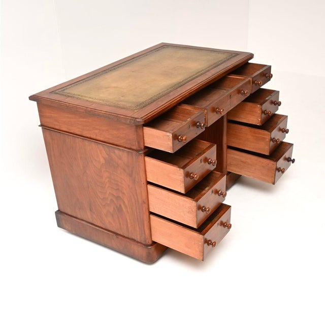 Antique Victorian Walnut Leather Top Pedestal Desk, 1890 For Sale - Image 4 of 11