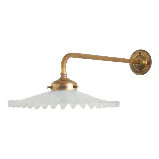 Antique French Coolie Milk Glass Frilly Wall Light, 1920s For Sale