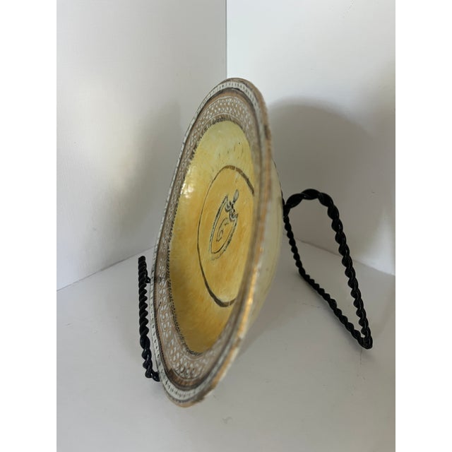 English Antique Porcelain Dish With "C" Initial Gold Accents 8" For Sale - Image 3 of 10