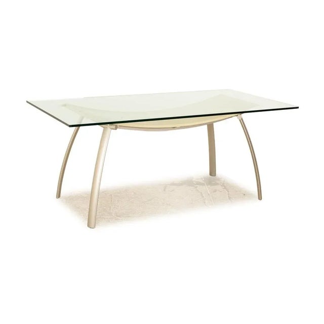 FRAG Glass Dining Table in Silver Cream Leather For Sale - Image 10 of 10