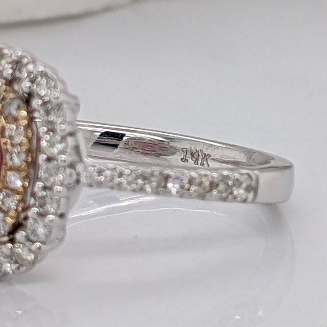 Red Beautiful Ruby Ring w Earth Mined Diamonds in Solid 14K White Gold Round 6mm For Sale - Image 8 of 8