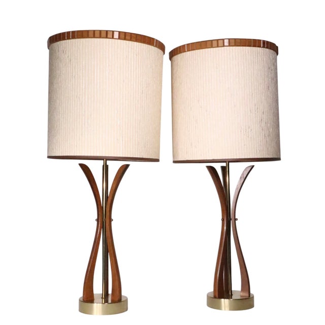 Adrian Pearsall Pr. Sculptural Mid Century Table Lamps With Original Shades C 1950/60's For Sale - Image 4 of 14