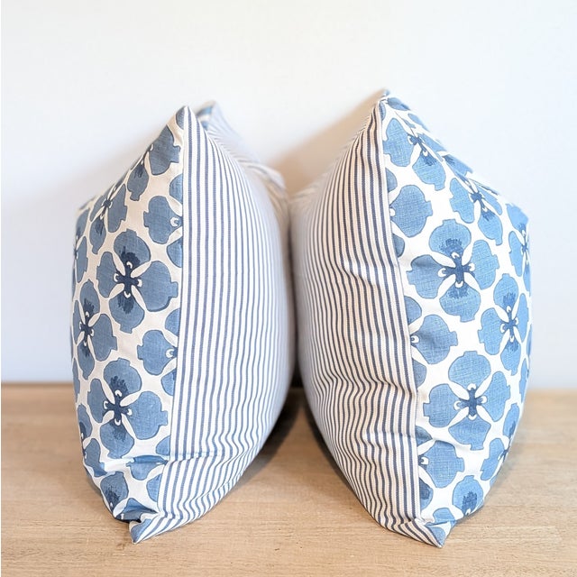 Transitional Galbraith & Paul Sakura Denim Pillows With Blue Striped Backs For Sale - Image 3 of 6