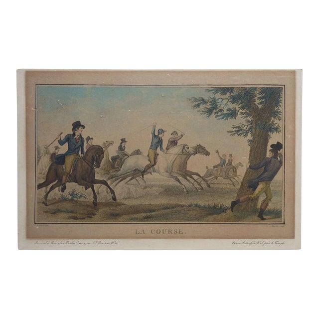 Antique French Horse Racing Aquatint Etching For Sale