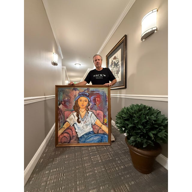 Vintage Sarah Geissbuhler Holl 1993 Large Framed Original Painting on Canvas Signed by Artist For Sale In Baltimore - Image 6 of 7