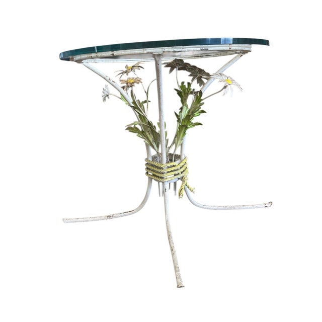 2000 - 2009 Vintage Mid-Century Italian Style Gilt Metal Daisy Bouquet Side Table For Sale - Image 5 of 7