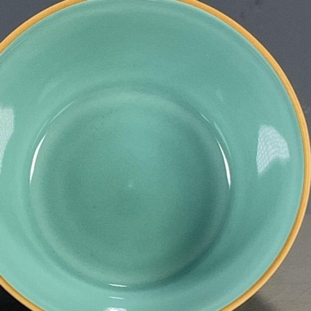 1990s Vintage Chinese Porcelain Bowl, Turquoise Ground Gilded Phoenix Motif Bowl For Sale - Image 5 of 9