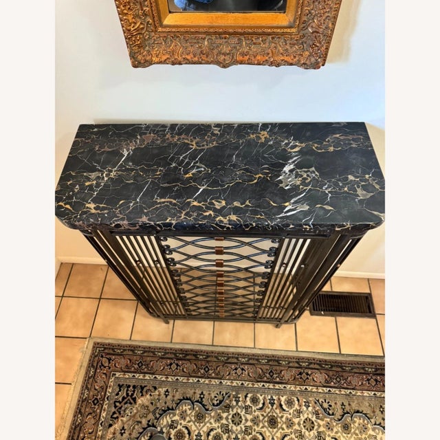 Mid 20th Century Vintage Metal Radiator Cover Console Table Black Real Marble Entryway Stand For Sale - Image 5 of 9