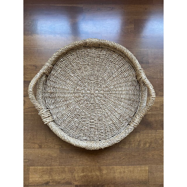 Vintage French 21” Woven Tray With Handles For Sale - Image 13 of 16