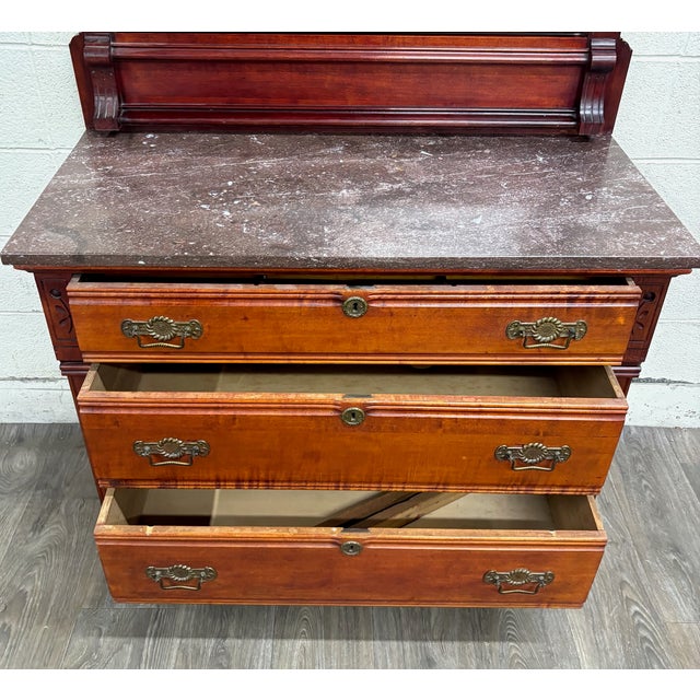 Antique Victorian Eastlake Marble Top Walnut Dresser With Mirror For Sale In Kansas City - Image 6 of 13