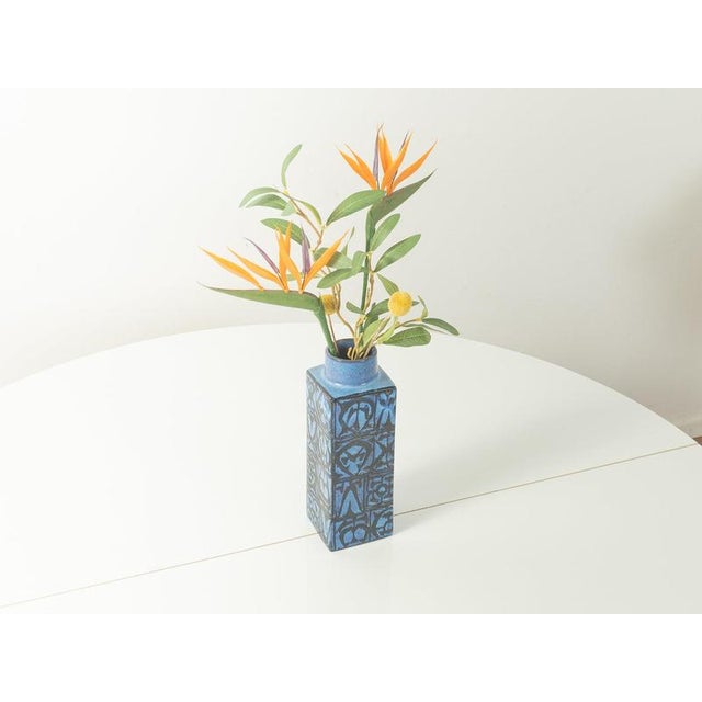 Royal Copenhagen Baca Vase, Nils Thorsson Striking, relief-like pattern in Mid-Century style Vibrant blue glaze with black...