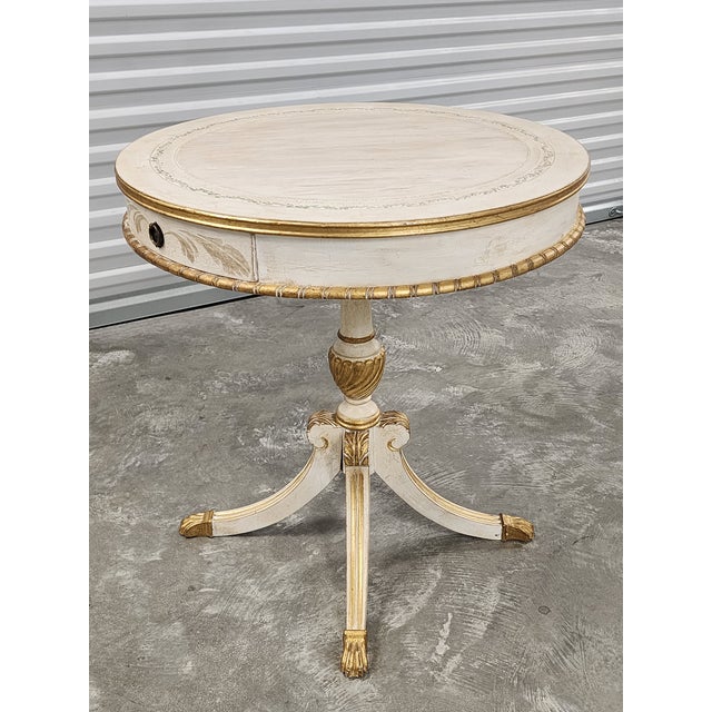 1990s Decorative Florentine Style Handpainted Drum Side Table For Sale - Image 5 of 18