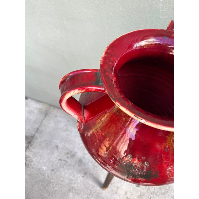 Vintage Oxblood Red Double-Handled Ceramic Urn / Vessel — Asian Chinoiserie Style For Sale In Miami - Image 6 of 9