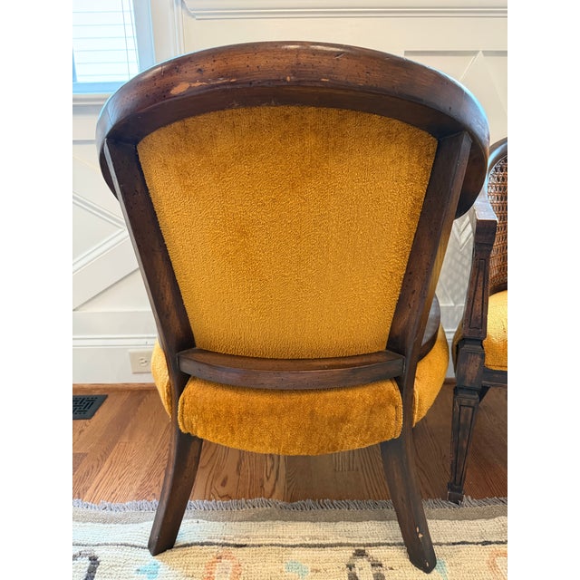 Pair of 1970s Golden Ochre Cane-Back Armchairs With Tufted Upholstery For Sale - Image 4 of 9