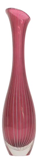 Scandinavian Pink Glass Tulip Vase with Fine White Canes attributed to Vicke Lindstrand for Kosta Boda, 1960s