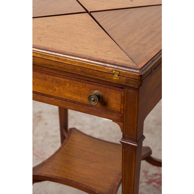 Early 20th Century Edwardian Mahogany Envelope Card Table With Cross Banded Edge For Sale - Image 13 of 18