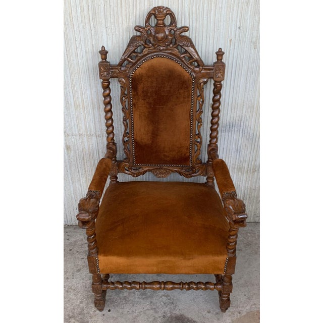 Louis XVI Style Spanish Pair of Carved Walnut Armchairs, 1900s For Sale - Image 16 of 18