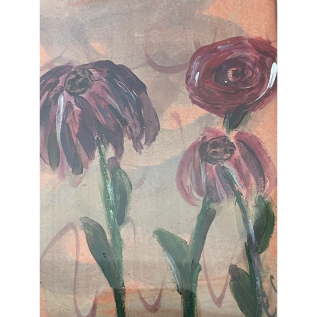 Plastic 1970s Pair Abstract Modern Floral Small Paintings Framed For Sale - Image 7 of 7
