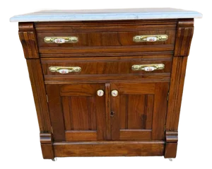 Antique Victorian Eastlake Style Walnut Beautiful Marble Top Washstand or Cabinet