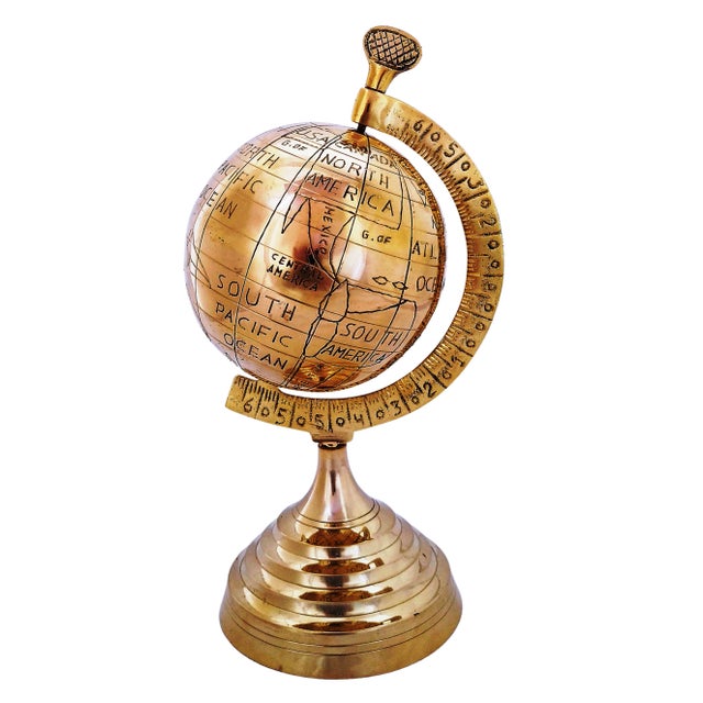 Mid 20th Century Vintage Style Solid Brass World Map Globe For Sale - Image 5 of 9