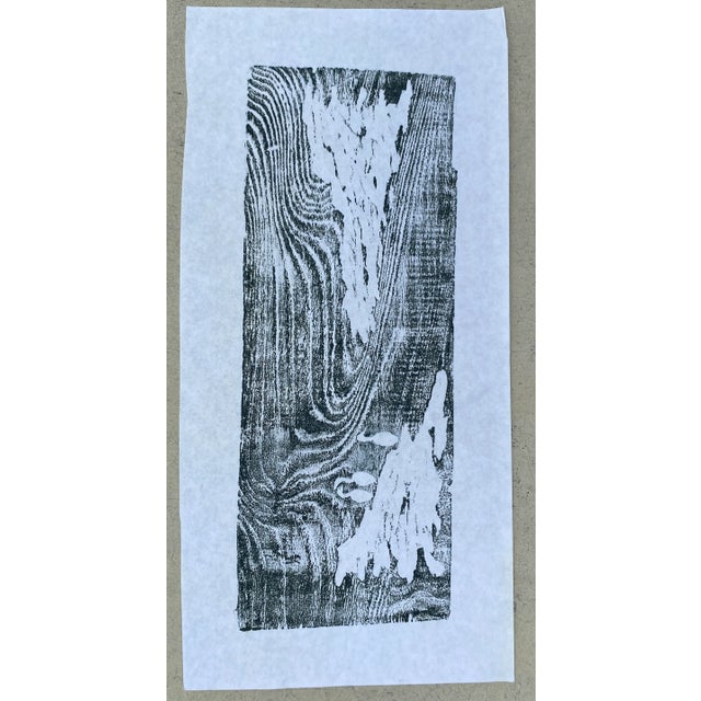 1960s woodcut of a coastal landscape with three shore birds. Unsigned.