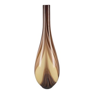 Stunning Mid-Century-Modern Hand-Blown Art Glass Earth Tones Tall 22'' Vase For Sale