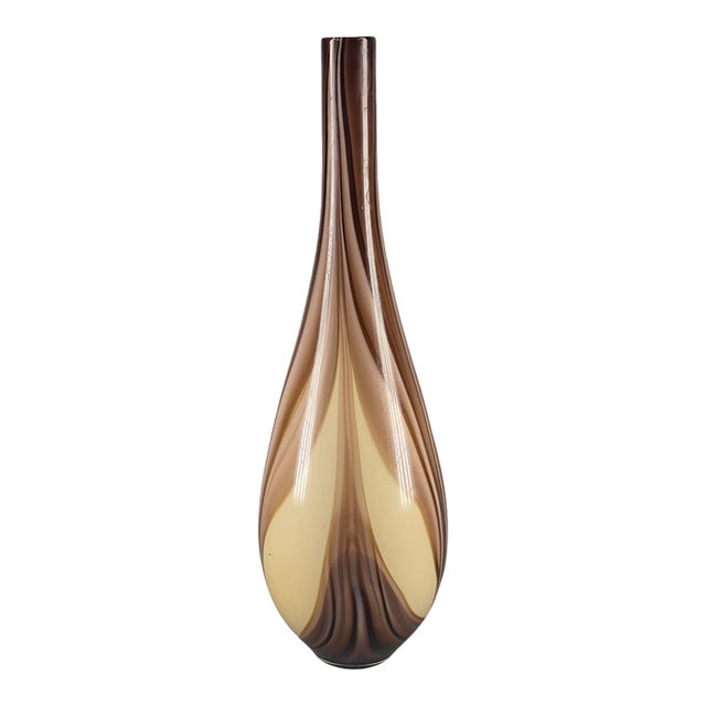 Stunning Mid-Century-Modern Hand-Blown Art Glass Earth Tones Tall 22'' Vase For Sale