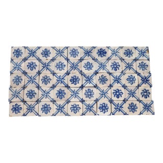Rare 19th Century Antique Tiles Floral Blue & White Set of Fifty Portuguese For Sale