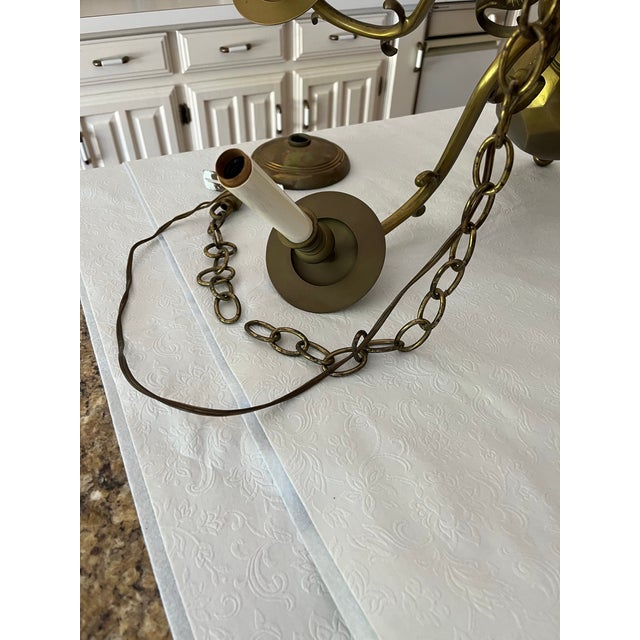 Vintage 1972 Chapman Solid Brass Chandelier | Hollywood Regency or Dutch Colonial Style. For Sale - Image 10 of 12