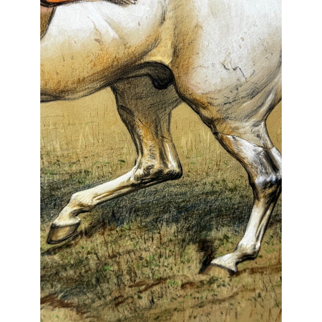 Scarlet 19th Century Hunting Painting “Hare Seeds Gentlemen! Hare Seeds With the Quorn Hunt” Tom Firr Huntsman on Horse Grey Whitelegs by Basil Nightingale For Sale - Image 8 of 18