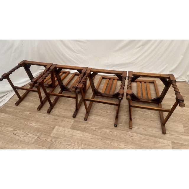 Antique Chairs Set of Four, Barley Twist Legs, Solid Oak, Brown Vinyl Seats For Sale - Image 12 of 13