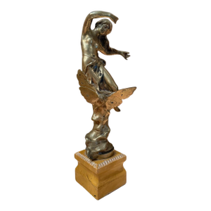 Signed French Art Nouveau Nude Figural Sculpture on Sienna Marble Base