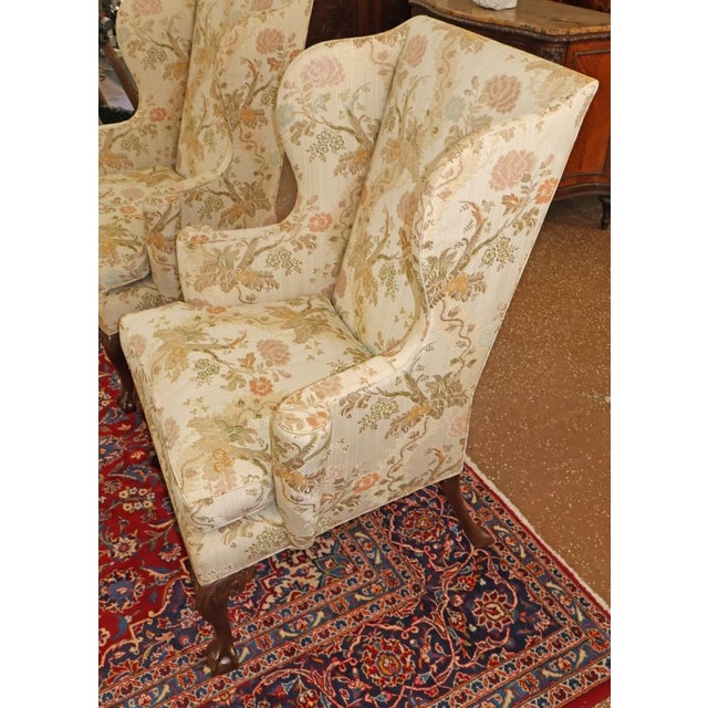 Wood 1980s Pair of Kittinger Colonial Williamsburg Scalamandre Fabric Fire Side Wing Chairs For Sale - Image 7 of 15