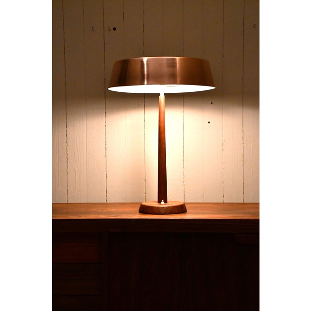 Brown Large Swedish Modern Copper and Teak Table Lamp from Pagos Armaturfabrik, 1950s For Sale - Image 8 of 13