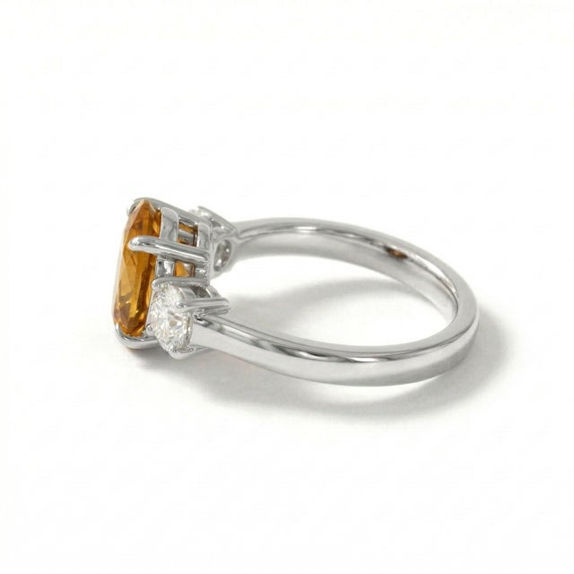 Natural Citrine Engagement Ring, Three Stone Gemstone Ring Us 7 For Sale - Image 4 of 5