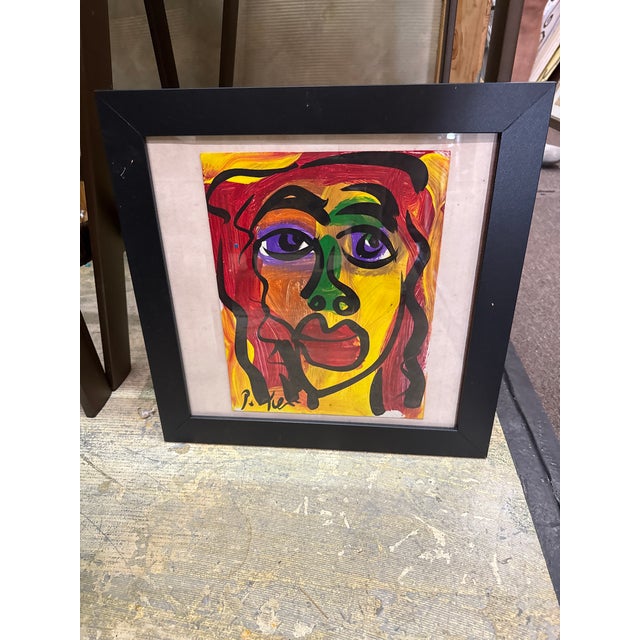 Fantastic colorful abstract painting by Peter Keil. painted on board and depicts a colorful cubist portrait. COA on back...