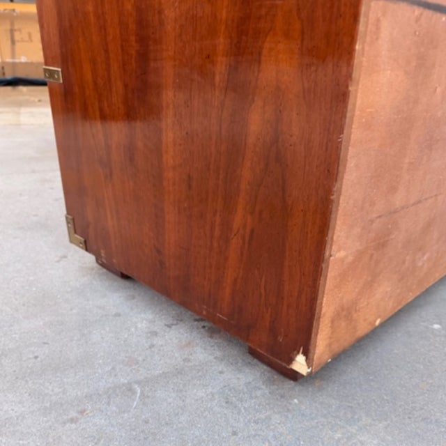 1970s Henredon Campaign Chest – Tiger Figured Top, Brass Accents For Sale - Image 11 of 11