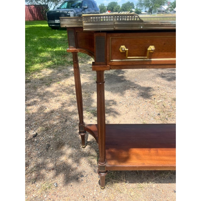French 19th Century Louis XVI Mahogany Carrara Marble Top Console Desserte For Sale - Image 4 of 12